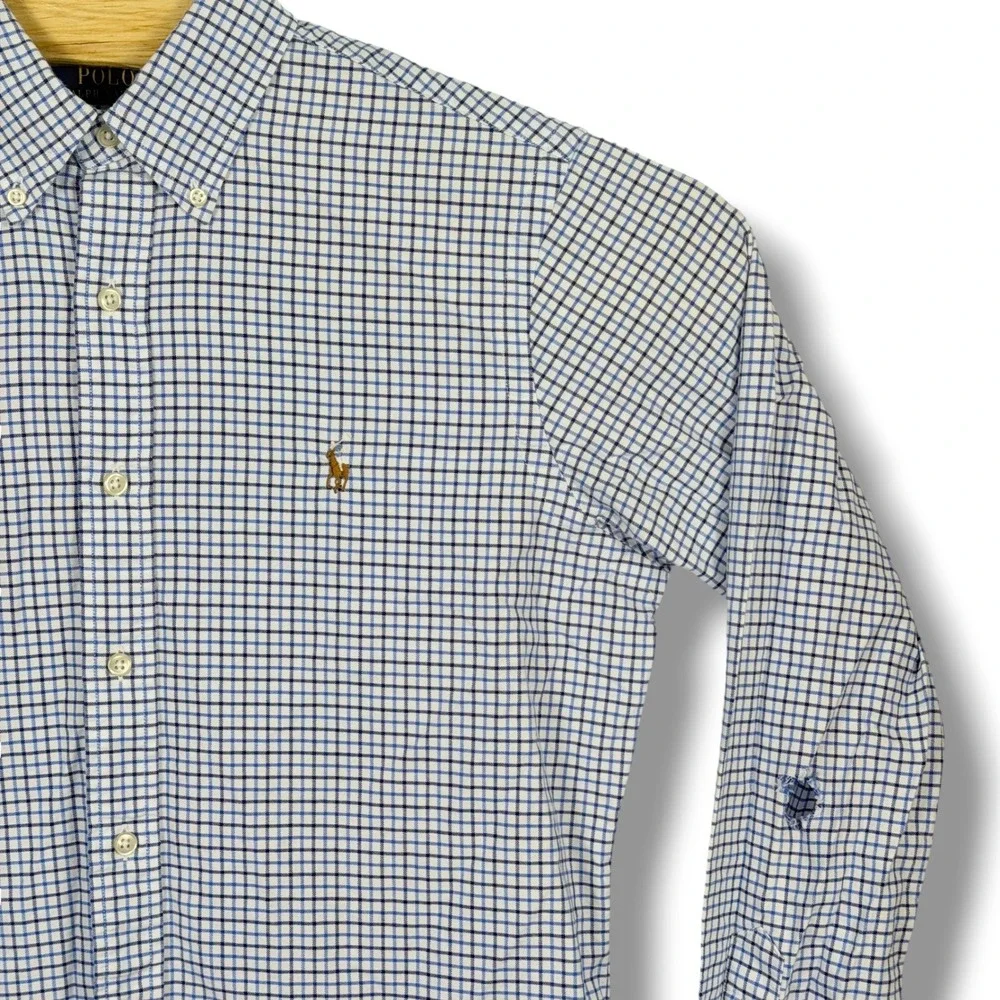Polo Ralph Lauren Button Down Mens M Blue White Check Classic Distressed Utility